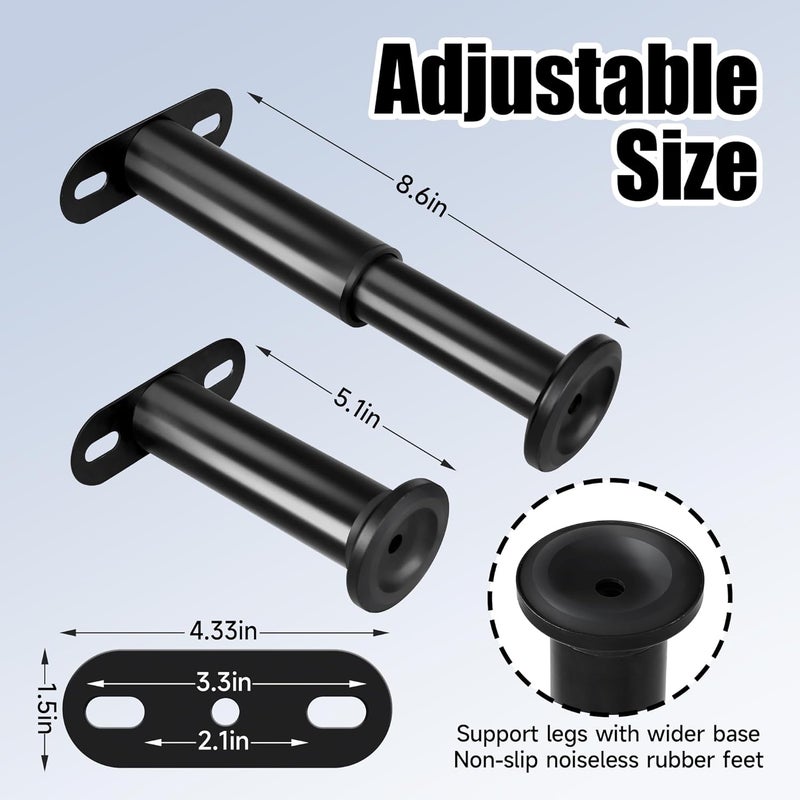 Dashu أرجل إطار السرير القابلة للتعديل بارتفاع أكبر، أرجل دعم مركزية تحت السرير بديلة للشرائح المعدنية/الخشبية، مجموعة تعزيز السرير الثقيلة، ارتفاع من 5" إلى 8.6"، سوداء - 4 قطع - Image 2